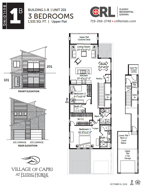 A drawing of a 3 bedroom, 1,531 square foot upper flat is shown.